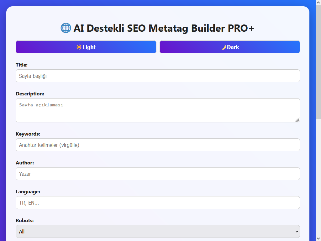 AI Destekli SEO Metatag Builder PRO+