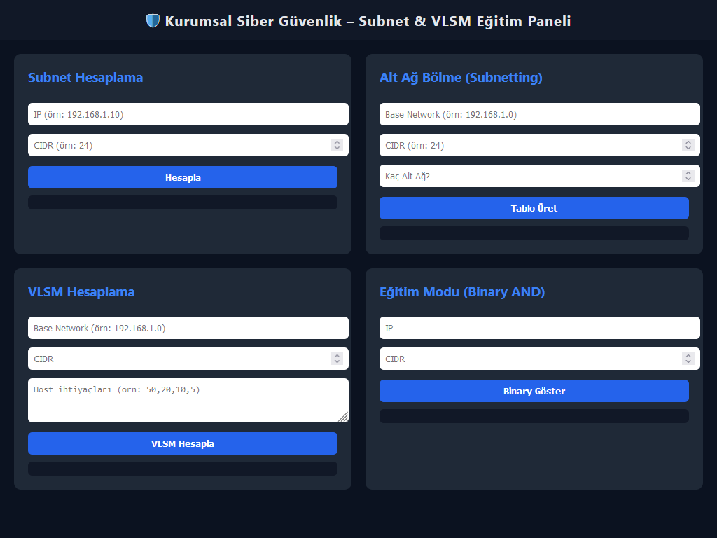 Kurumsal Siber Güvenlik – Subnet & VLSM Eğitim Paneli