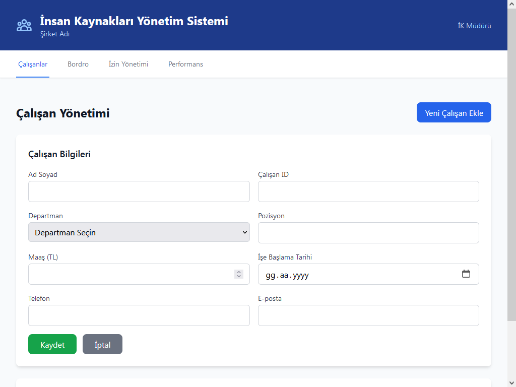 İK Yönetim Sistemi