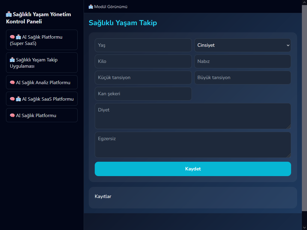 Sağlık Platformu Yönetim Kontrol Paneli