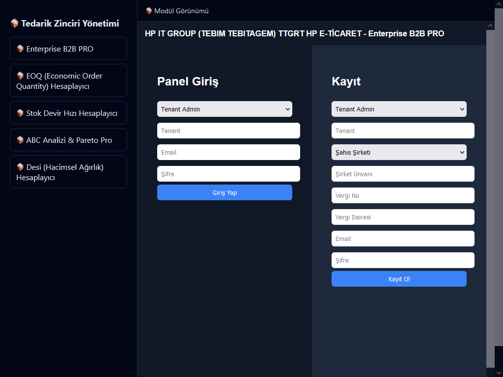 Tedarik Zinciri Yönetimi Kontrol Paneli